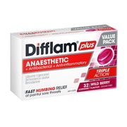 Difflam Plus Anaesthetic Sore Throat Lozenges Wild Berry Flavour X 32