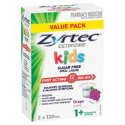 Zyrtec Kids Fast Acting Hayfever & Allergy Relief Liquid - Grape 120ml X 2 (Value Pack)