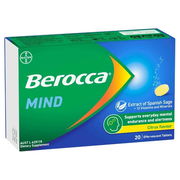 Berocca Mind with Extract of Spanish Sage + 12 Vitamins & Minerals Effervescent Tab (Citrus) X 20