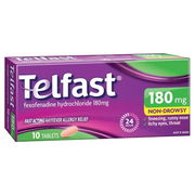 Telfast 180mg Non-Drowsy Fast Acting Hayfever Allergy Relief Tab X 10