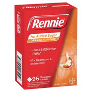 Rennie Indigestion & Heartburn Relief (No Added Sugar) Orange Chewable Tab X 96