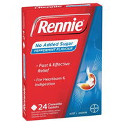 Rennie Indigestion & Heartburn Relief (No Added Sugar) Peppermint Chewable Tab X 24 ChemiStop