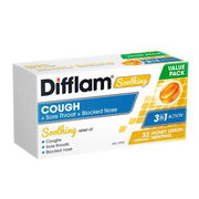 Difflam Soothing Cough + Sore Throat + Blocked Nose Lozenges Honey Lemon Menthol X 32