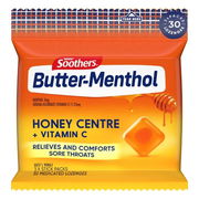Soothers Butter-Menthol Honey Centre + Vitamin C Medicated Lozenges 10 X 3