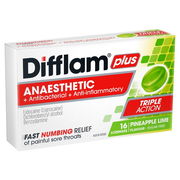 Difflam Plus Anaesthetic Sore Throat Lozenges Pineapple & Lime Flavour X 16