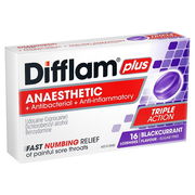 Difflam Plus Anaesthetic Sore Throat Lozenges Blackcurrant Flavour X 16