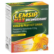 Lemsip Max Cold & Flu with Decongestant Hot Drink (Lemon) Sachets X 10