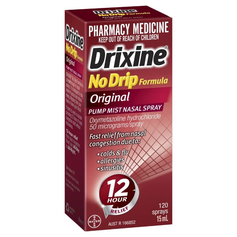 Drixine 12 Hour Relief No Drip Formula Original Pump Mist Nasal Spray 15ml