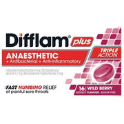 Difflam Plus Anaesthetic Sore Throat Lozenges Wild Berry Flavour X 16