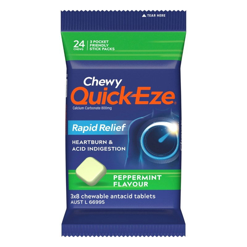 Quick-Eze Rapid Relief Chewy Peppermint Antacid Tab Multi Pack 3 X 8