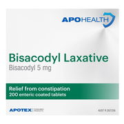 ApoHealth Bisacodyl Laxative 5mg Tab X 200 (Generic for Dulcolax)  - LIMIT OF 2 UNITS PER ORDER