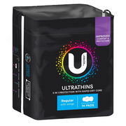 U By Kotex Pads Regular Ultrathins with Wings X 14