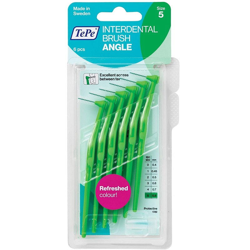 TePe Angle Interdental Brush - Green (0.8mm) Size 5 - 6 Pack