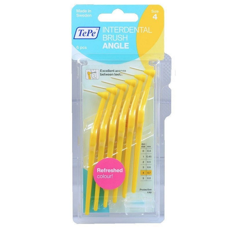 TePe Angle Interdental Brush - Yellow (0.7mm) Size 4 - 6 Pack